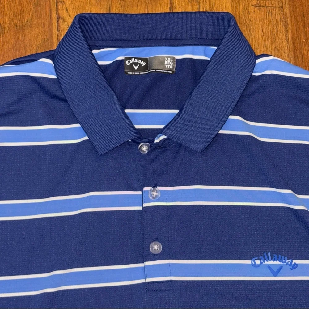 Men's Callaway 2-Tone Blue & White Striped‎ Stretch Fabric Polo XXL